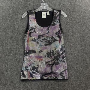 Verve Tank Top Women's Medium Multicolor Sequin Geometric Scoop Neck Lined Top